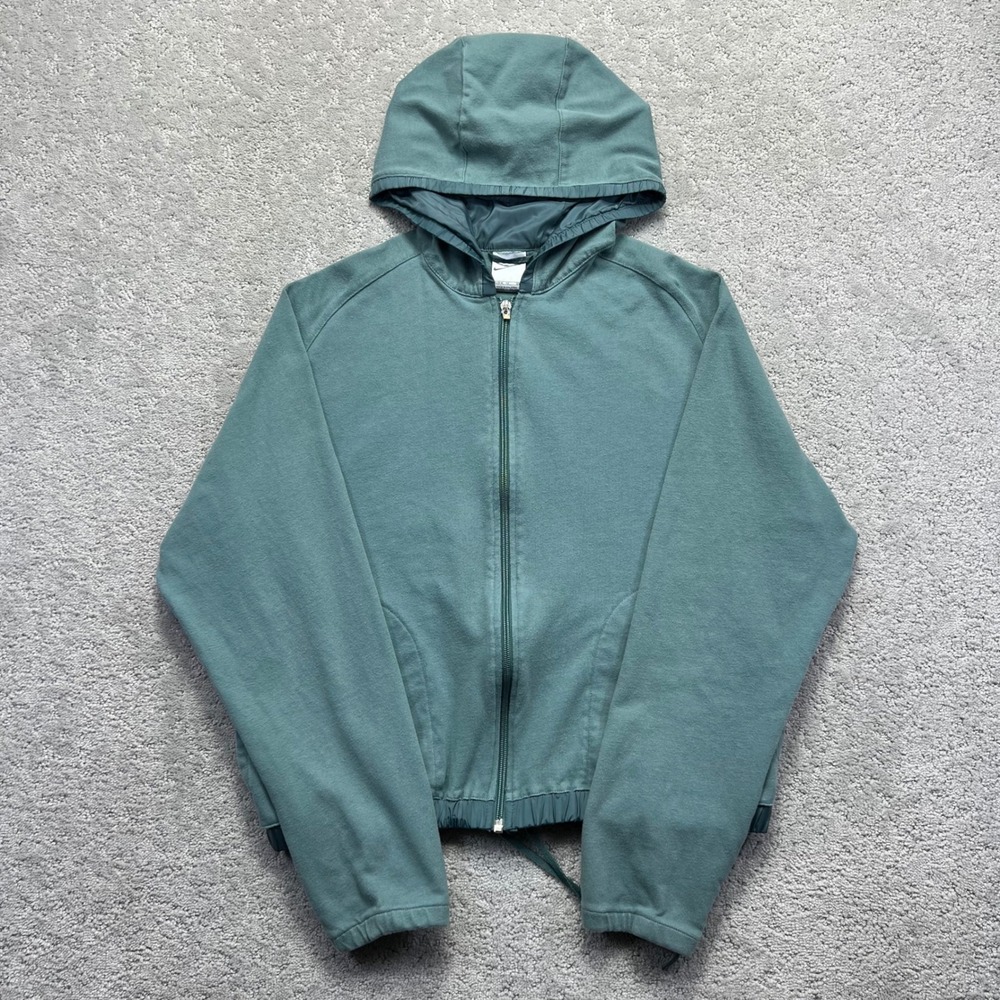 VINTAGE Y2k Nike Hoodie Womens XL (16-18) Blue Green Full Zip Pockets Swoosh
